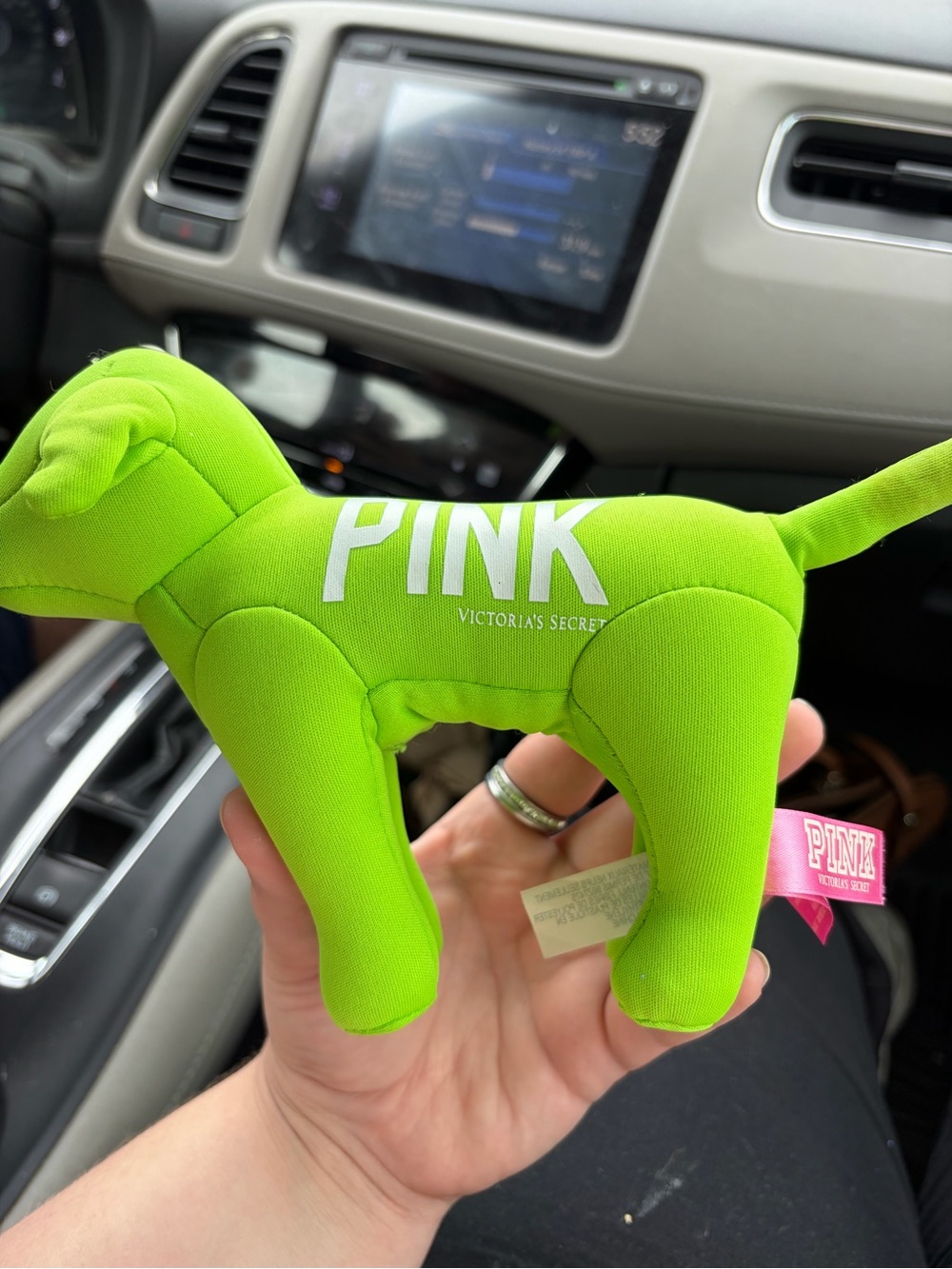 PINK Victoria's Secret Neon Green Plush Dog Toy